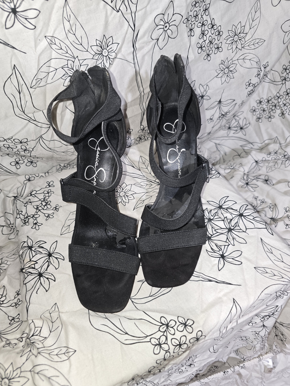 Jessica Simpson Black Strappy Block Heels with Ankle Strap